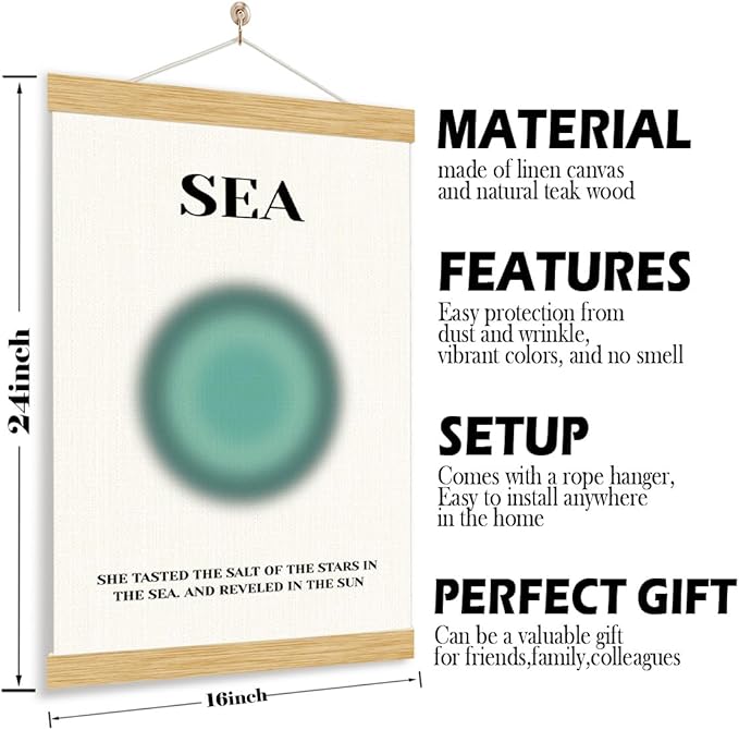 YGSDZY Sea Poster, Sea Blue Canvas Poster, Canvas Artwork for Wall Decor, Beach House Decor, Summer Home Decors, Cabin Decors, Rustic Hanging Fabric Posters, Housewarming Gift 11.8 * 15.7