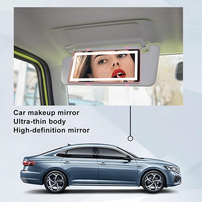 LED Car Sun Visor Vanity Mirror, Dimmable Rechargeable Vehicle Touch Screen Cosmetic Mirror with 3 Light Modes & 60LEDs, Auto Interior Rear View Makeup Accessories, Universal Fit (Pink/LED)