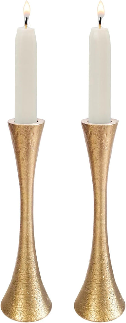 Yair Emanuel Shabbat Candle Holders Tapered Design, Brass or Silver Finish, Shabbos Candlestick Holders Judaica Wedding Gift (Antique Brass, 5.9)