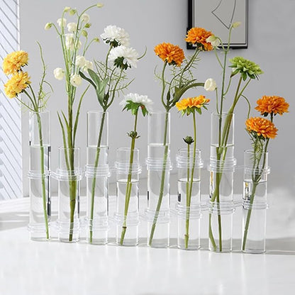 8PCS Test Tube Vases Decorative Glass Flower Vase Hinged Flower Vases Planter Flower Arranging Container Hydroponic Flower Holder Decor with 15PCS Hooks and 2PCS Brushes (VASES-B)