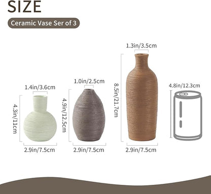 Ceramic Vases Set of 3 Home Decor Modern Rustic Farmhouse Pottery Decorative Flower Vases for Pampas Grass Dried Fresh Flowers, Living Room, Table Centerpiece, Shelf, Mantel (Multicolor Brown)