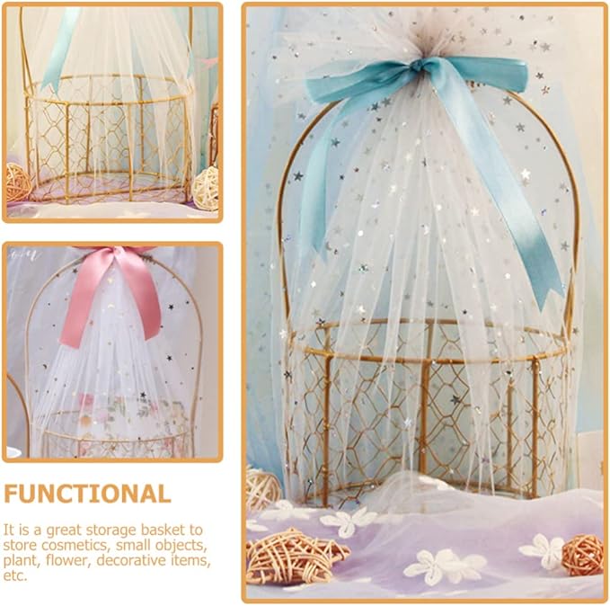 Decorative Iron Wire Fruit Basket with Handle Round Storage Basket for Wedding Decoration Floral Arrangements and Organizing Charming and Versatile Design