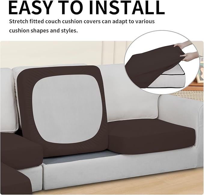Easy-Going 100% Waterproof 4 Pieces Couch Cushion Covers for Sectional Sofa Left/Right L Shape Chaise Lounge Sofa Seat slipcover Anti-Slip Sofa Cover (3 Seater + 1 Chaise, Chocolate