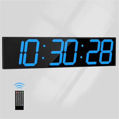 Digital Wall Clock with Large Display, 28.4‘’LED 6-Digit Large Digital Clock with Adjustable Brightness, Multifunction Gym Clock with Countdown,Stopwatch and Workout Interval Timing (Blue)