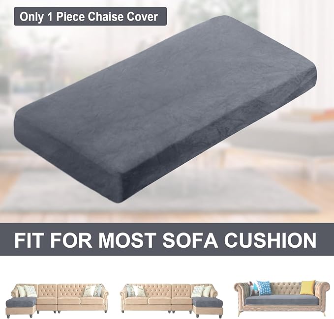 NAISI Sectional Couch Cover 1 Piece Velvet Separate Chaise Lounge Cover Soft Stretch Sofa Slipcovers for Left/Right Chaise Sectional Couch(Chaise Lounge,Dark Grey)