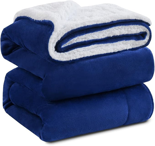 KAWAHOME Sherpa Fleece Throw Blanket for Bed - Extra Warm and Heavy Thick Throw Blankets for Winter, Super Soft 500GSM Plush Blanket, 50"X 60" Navy Blue