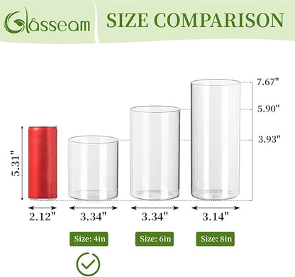 Glasseam Glass Cylinder Vases for Centerpieces, Small Clear Flower Vase Set of 12, Modern Floating Candle Vases Decor, Decorative Hurricane Candle Holders for Wedding Dining Table Decorations, 4in