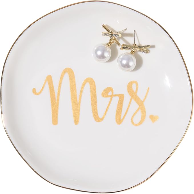 Mrs. Ring Dish Trinket Jewelry Tray Ring Holder Engagement Gifts for Couples Newly Engaged, Bridal Shower Gifts for Bride to be Her Wedding Gifts for Newlyweds Bachelorette Future MRS Gift