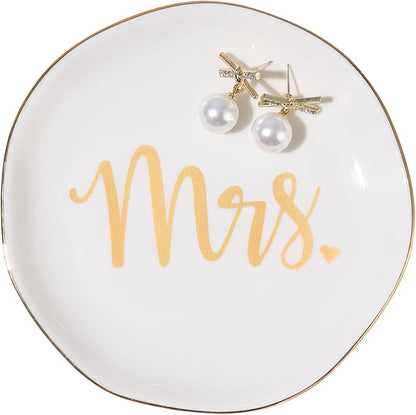 Mrs. Ring Dish Trinket Jewelry Tray Ring Holder Engagement Gifts for Couples Newly Engaged, Bridal Shower Gifts for Bride to be Her Wedding Gifts for Newlyweds Bachelorette Future MRS Gift