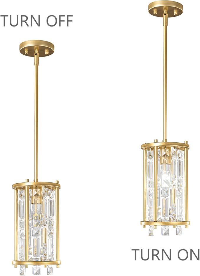 LMQNINE Modern Gold Pendant Lights Kitchen Island, Crystal Chandelier Lights Fixture, Elegant Adjustable Pendant Lighting for Dining Room Bedroom (Round 1-Light)