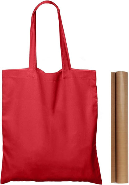 NPBAG 25 Pack 15'' X 16'' Red Cotton Tote Bags, Blank Bulk Cloth bags with 1pc of PTFE Teflon Sheet (M)