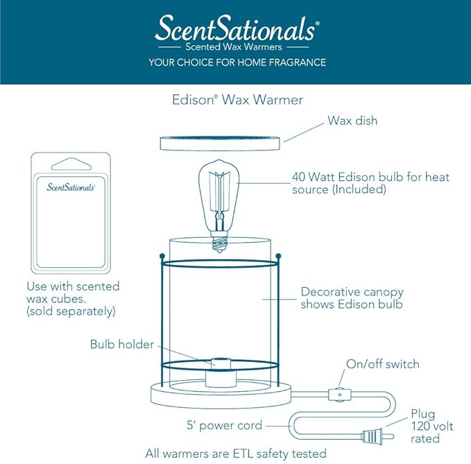 Scentsationals Wax Melt Warmer, Edison Collection Anchorage - Candle Wax Melter for Fragrance Cubes and Tarts