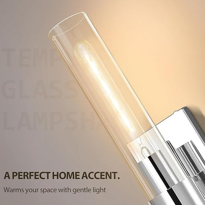 Chrome Wall Sconces, 22.8" Bathroom Sconces, Indoor Sconces Wall Lighting Up and Down, Nickel Wall Sconce Dimmable, Vanity Lights Fixtures with Tube, Glass Sconce for Bedroom, Staircase