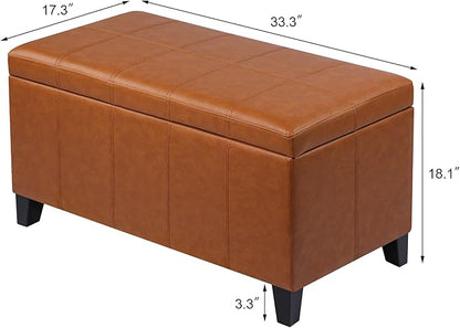 Joveco Storage Ottoman Bench, 33 Inches Faux Leather Rectangle Tufted Foot Stool for End Foot of Bed, Bedroom, Living Room, Ginger