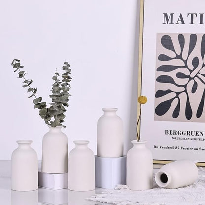 White Bud Vases Set of 6 - Mini White Ceramic Vases for Flowers, Modern Bud Vase for Table Decor, Boho Small Vase for Home Decor, Centerpieces in Bulk for Wedding, Home, Table, Party Decor