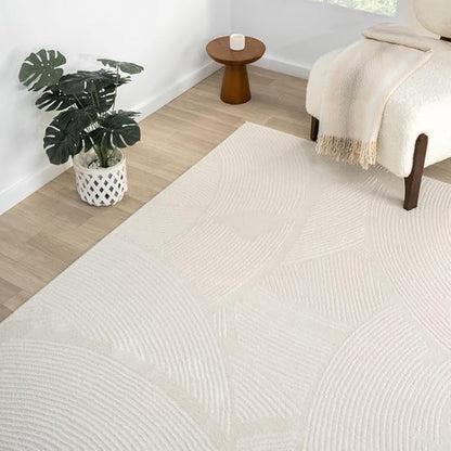 Abani Zen 4' x 6' Cream Rug – Neutral Brush Stroke Sandbrush Design, Medium Soft Area Rug for Living Room & Bedroom, Durable & Easy to Clean