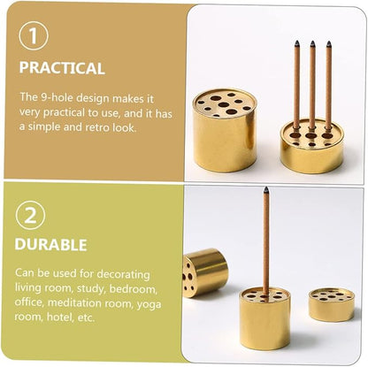 VOSAREA 4pcs Copper Incense Holders, 9-Hole Multi-Hole Incense Stick Bases, Small Retro Copper Burner Accessories for Meditation Room, Yoga Studio & Home Decor
