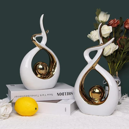 Norrclp Home Decor Modern Abstract Art Ceramic Statue Table Decorations for Dining Room Living Room Office Centerpiece (White and Gold, Large)