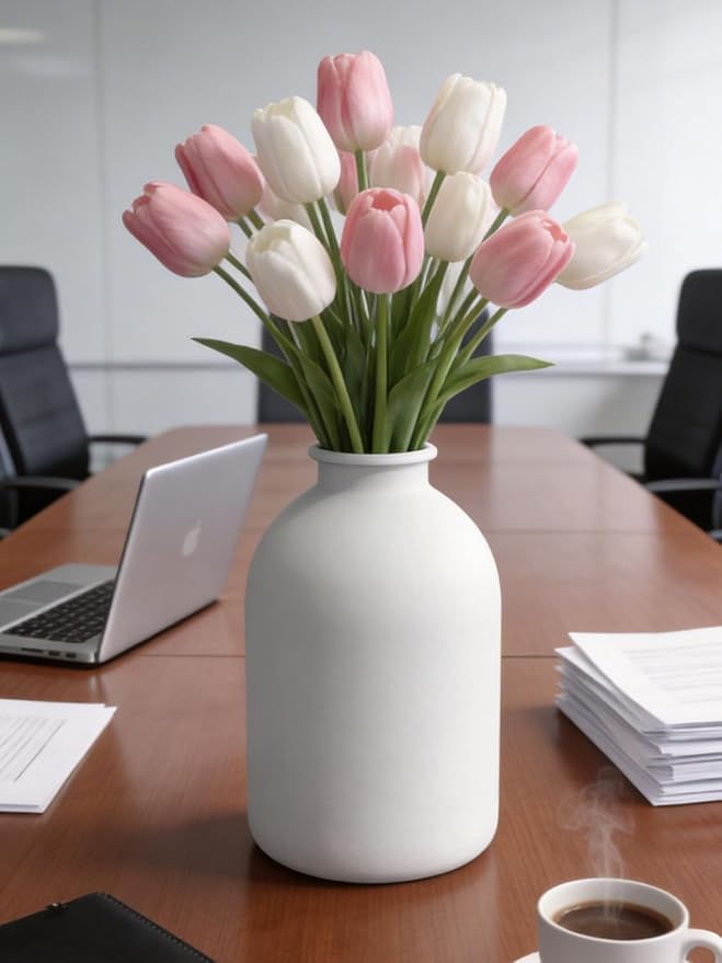 White Vase for Flowers, 8.7 Inch Large Iron Flower Vase for Centerpieces, Tall White Matte Vases for Pampas Grass, Coffee, Modern Minimalist Dining Tables, Entryway, Kitchen, Bathroom Home Decor