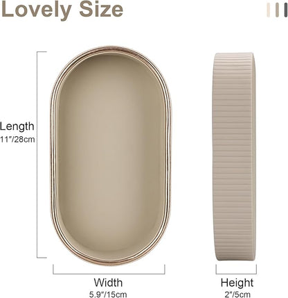 GORESE PU Leather Perfume Tray Nightstand Organizer, Small Oval Desk Tray Jewelry Trinket Trays Valet Organizer Key Bowl for Entryway Dresser Bathroom, Catchall Trays for Men Women, 11×5.9 in, Beige