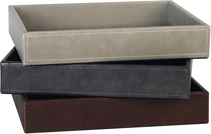 Vixdonos Leather Valet Tray Rectangular Catchall Tray Counter Organizer for Key,Jewelry,Perfume,Glasses and Watches(Brown)