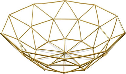 IBWell Geometric Metal Wire Fruit Bowl, Iron Arts Fruit Storage Baskets (Gold, Normal)
