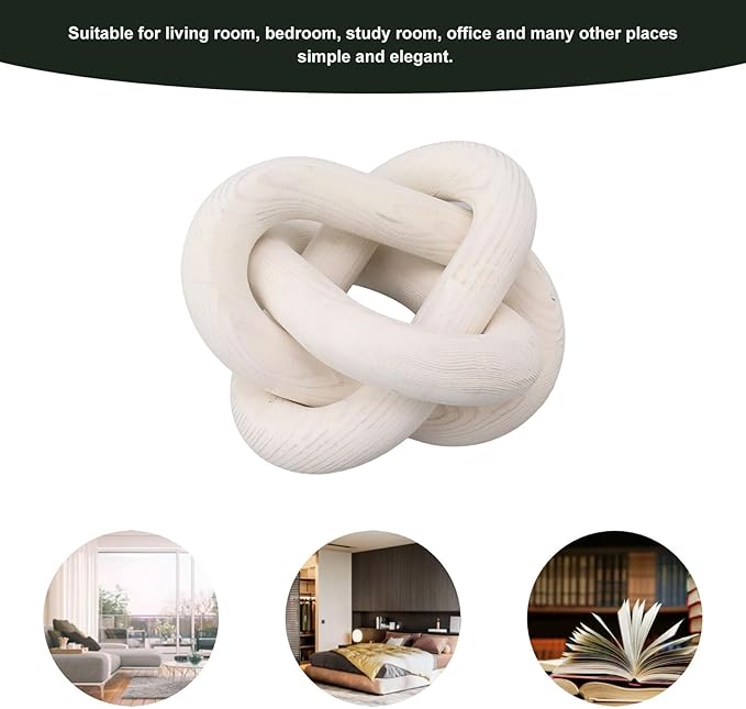 Wood Chain Link Decor, 3 Link Wood Knot Decor Boho Chain Decorative Chains Link Hand Carved Wooden Chains Links for Coffee Table Decor (White)