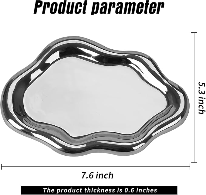 Ceramic Jewelry Tray Dish for Ring Key Trinket, Cute Cloud Shape Decorative Jewelry Plate Holder Room Decor Aesthetic Gift (Silver)