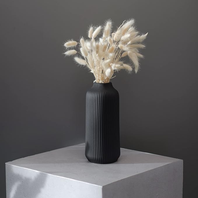Ceramic Vase in Nordic Style, Decovase Large for Pampas Grass as Boho Deco, Vase Black Matt 8 inch for Flowers, Scandinavian Design Home Decoration for Fresh Flowers, Dried Flowers (Size M)