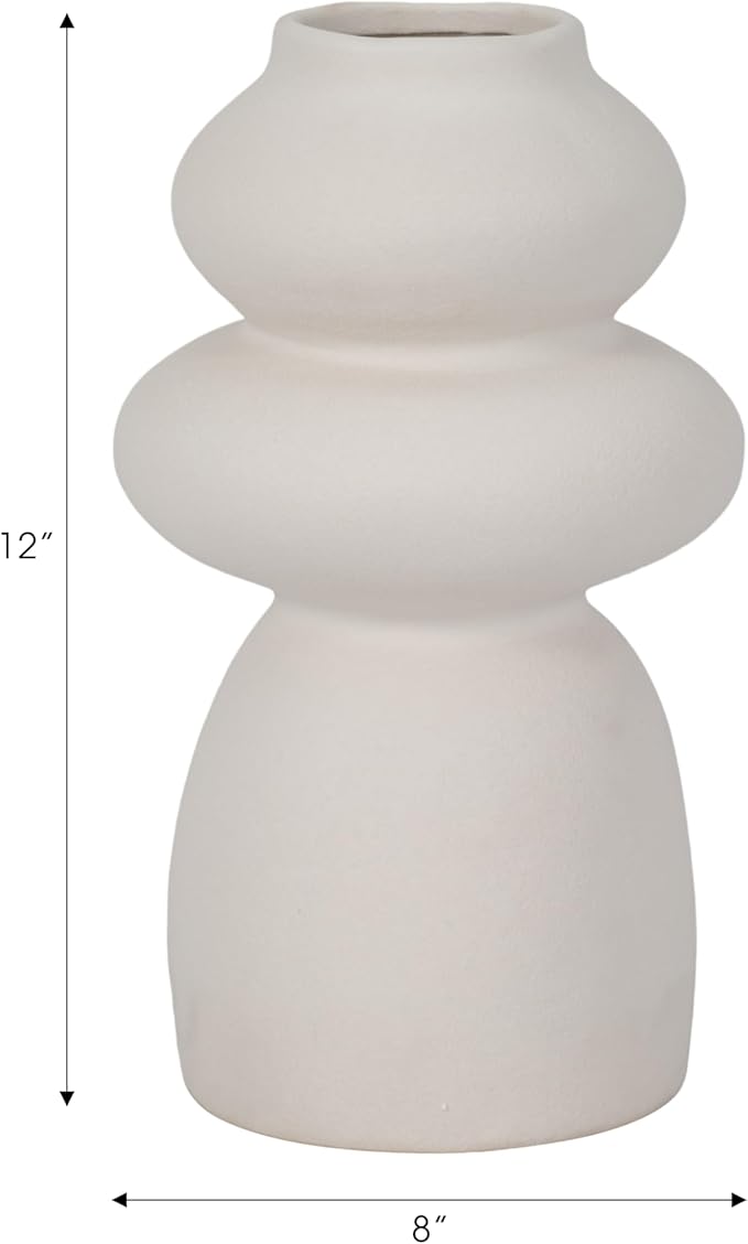 Ceramic Vase for Stylish Home Decor – Elegant Flower Vase for Any House, Bedroom, Office, Living Room, and Tabletop Decor – Timeless and Charming Room Accent Piece – 12", Ivory
