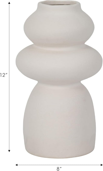 Ceramic Vase for Stylish Home Decor – Elegant Flower Vase for Any House, Bedroom, Office, Living Room, and Tabletop Decor – Timeless and Charming Room Accent Piece – 12", Ivory