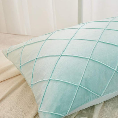 JAUXIO Diamond Pinch Pleated Crystal Velvet Pillowcases 2 Pack Solid Pintuck Throw Cushion Cover for Home Decor Hidden Zipper Closure (Mint Aqua, Standard)