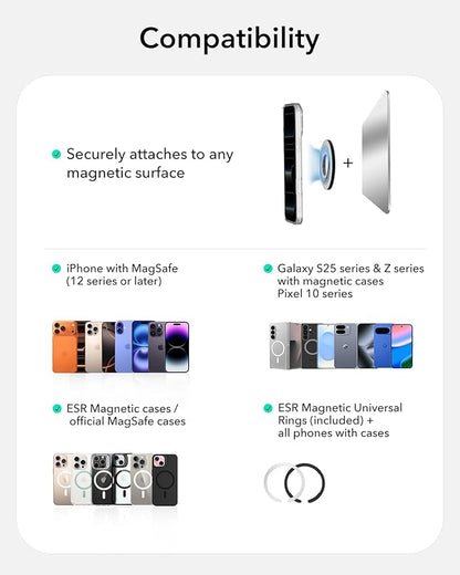 ESR for MagSafe Phone Grip, Dual-Side Magnetic Phone Grip,360° Adjustable Thin Magnetic Ring Holder Stand,for iPhone 17 16 15 14 13 12, Samsung,All Phones, MagSafe Accessories (2 Metal Rings Included)