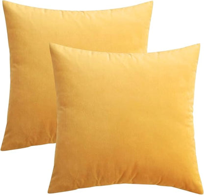 RELY+ Pack of 2 Throw Pillow Covers 16x16 Inch Velvet Soft Cozy Solid Decoration Gifts Pillow Covers Luxury Cushion Case for Sofa Couch Bedroom Living Room (Yellow, 16 x 16)