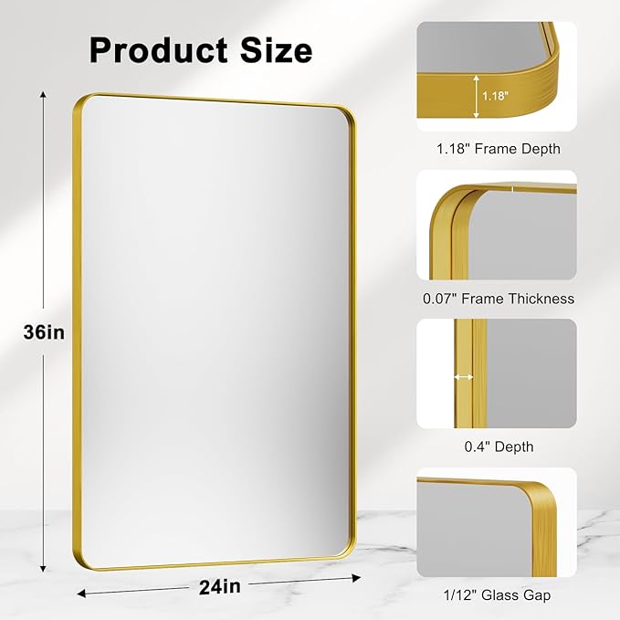 Bathroom Mirrors for Over Sink,2Pcs 24x36Inch Vanity Mirrors for Wall,Gold Metal Frame Rectangle Mirrors for Bathroom, Farmhouse,Restroom,Hangs Horizontally or Vertically