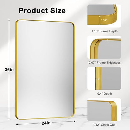 Bathroom Mirrors for Over Sink,2Pcs 24x36Inch Vanity Mirrors for Wall,Gold Metal Frame Rectangle Mirrors for Bathroom, Farmhouse,Restroom,Hangs Horizontally or Vertically