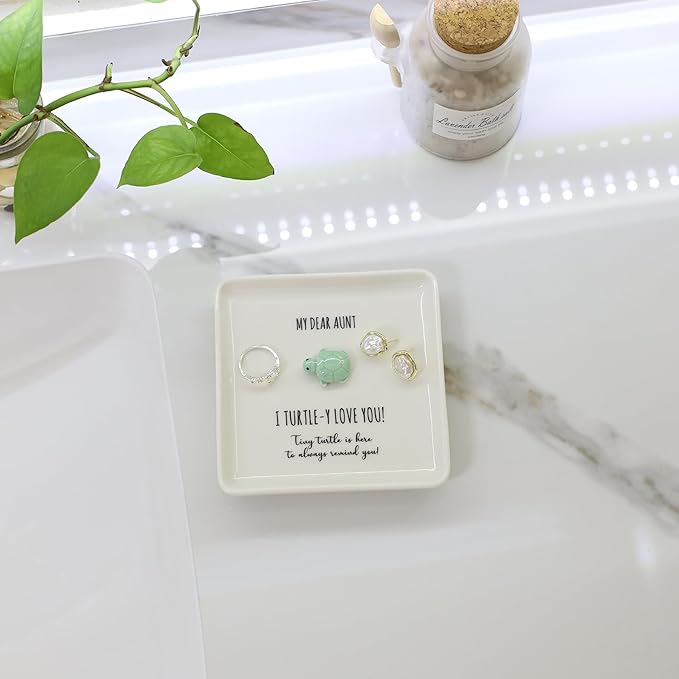 HOME SMILE Turtle Jewelry Dish Tray-Aunt Auntie Gifts from Niece Nephew,Mothers Day Birthday Gifts for Aunt Auntie Gift Ideas,I Turtley Love You Gifts