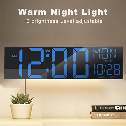 JALL 30" Large Digital Wall Mount Clock with Remote Control, Alarm, Big LED, Countdown, Auto DST, Temperature for Living Room Classroom Desk, Xmas, Birthday Gift for Senior Men Women Mom Dad, Blue