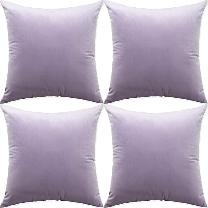 Artaimee Velvet Lilac Throw Pillow Covers (18" x 18") – Set of 4 Decorative Cushion Covers with Hidden Zipper for Sofa, Bed, Couch, Chair, and Home Décor