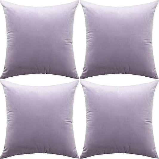 Artaimee Velvet Lilac Throw Pillow Covers (18" x 18") – Set of 4 Decorative Cushion Covers with Hidden Zipper for Sofa, Bed, Couch, Chair, and Home Décor