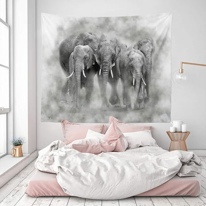 Elephant in Smoke Tapestry Wild Animals African Elephant Decor Wall Hangings Tapestry Large Tapestry for Bedroom Living Room Dorm College Man Cave(80x60 Inch)