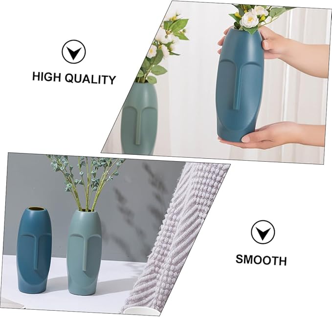 Generic Abstract Navy Blue Plastic Vase Lightweight Decorative Flower Container for Home Office Hotel Wedding Centerpiece with Dried Flower Display