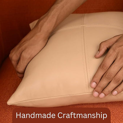 LL LEATHER LOVERS Lambskin Leather Pillow Cover, Hand Panel Stitched Leather Decorative Throw Pillow Covers for Couch Sofa Bed Living Room Garden (16x16 Inches, Beige Pack of 1)