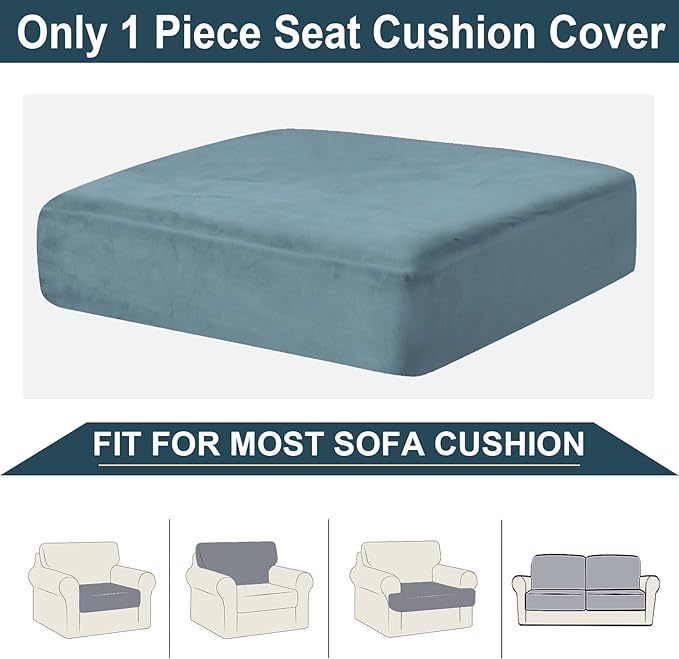 NAISI Couch Cushion Covers 1 Piece Velvet Stretch Sofa Seat Covers or Backrest Covers Soft Individual Couch Covers for Sectional Sofa(1 PC for Seat Cushion or Backrest,Teal)