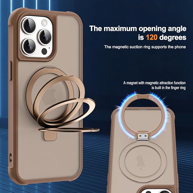Compatible with iPhone 12 Pro Max Case & iPhone 13 Pro Max Case with Invisible Magnetic O-Ring Stand Translucent Phone Cases 6.7" [Compatible with Mag-Safe][Great Grip Feeling], Brown