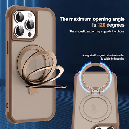 Compatible with iPhone 14 Pro Case with Invisible Magnetic O-Ring Stand Military-Grade Translucent Case for iPhone 14 Pro 6.1" [Compatible with Mag-Safe][Great Grip Feeling],Desert Brown