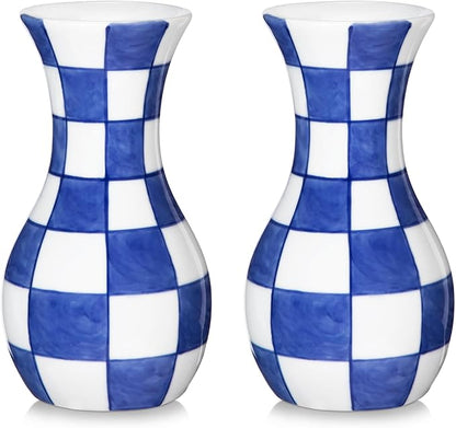 Small Blue and White Vase, 2-Pack 6 Inch Bud Ceramic Flower Vase, Retro Chinoiserie Vases for Fresh Dried Silk Flower Decor Side Table Living Room Bookshelf Antique Grand Millennial - Plain Glazed