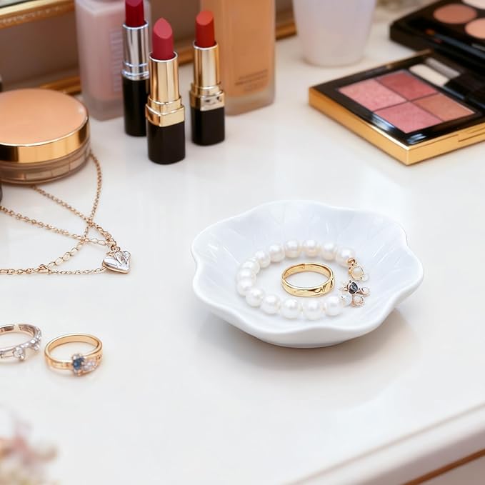 30-Pack Ring Dish Bulk, White Ceramic Lotus Trinket Tray 4.5" Wedding Favor Bridesmaid Gift, Small Jewelry Holder Catchall