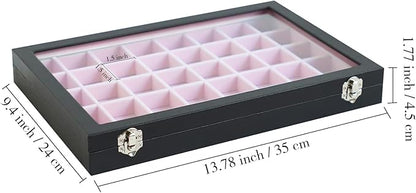Stratalife Jewelry Organizer 40 Grid Pink Black Jewelry Tray with Clear Dust-proof Lid Velvet Earring Organizer Necklace Rings Holder Display Drawer Storage Case for Women