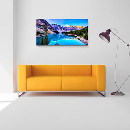 Wall Art Lake Mountain Landscape Picture Print Canvas Wall Art for Living Room Bedroom, Modern Giclee Artwork Home Decor Stretched and Framed Ready to Hang, Waterproof Artwork -28x57inches
